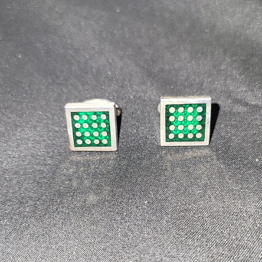 Green and Silver Square Cufflinks